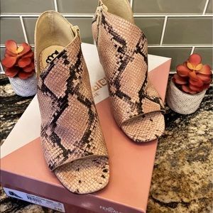 Fergalicious Natural Snake Print Open Toe Bootie